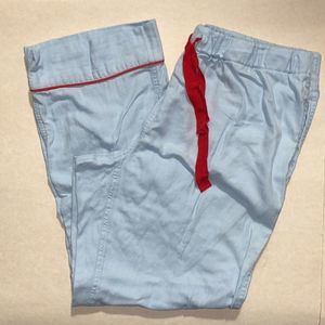 Lands End Light Blue w/ red trim Elastic Waist Pajama Pants Size Medium Petite